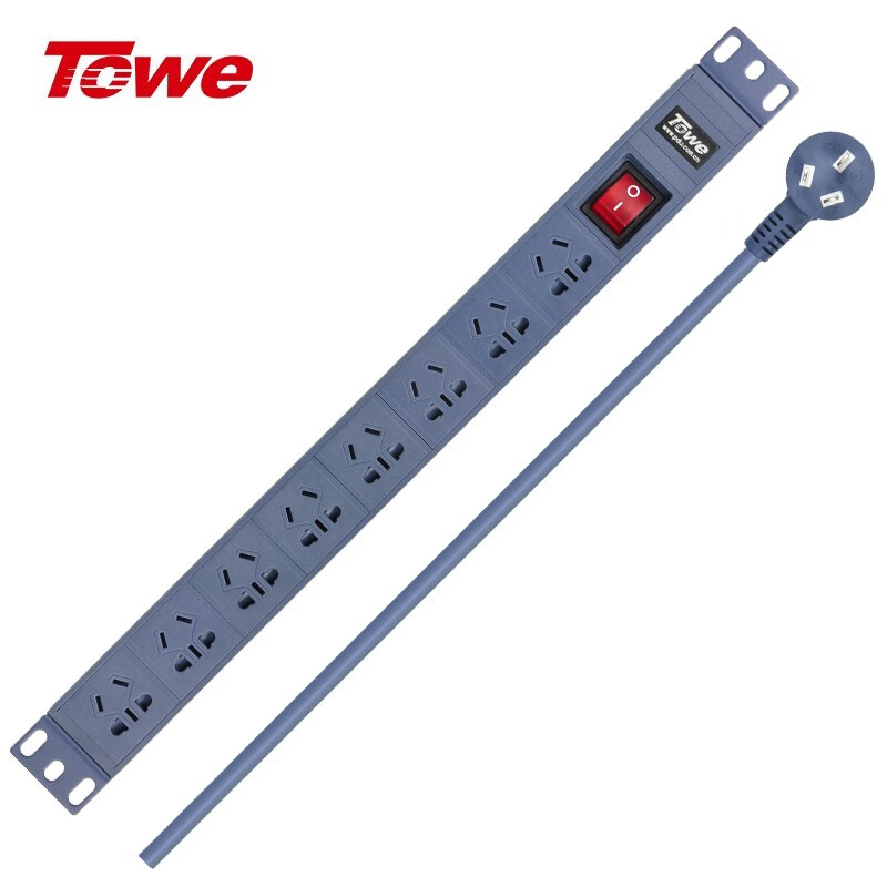 TOWE 同为PDU机柜插座带总控开关工业插排过载保护IDC机房专用8位10APDU 10A 8位10A国标 双断开关（灰蓝色）EN10/G808KG